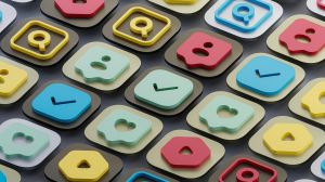 A keyboard with social media icons