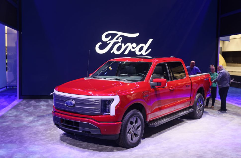 A red Ford F-150 Lightning