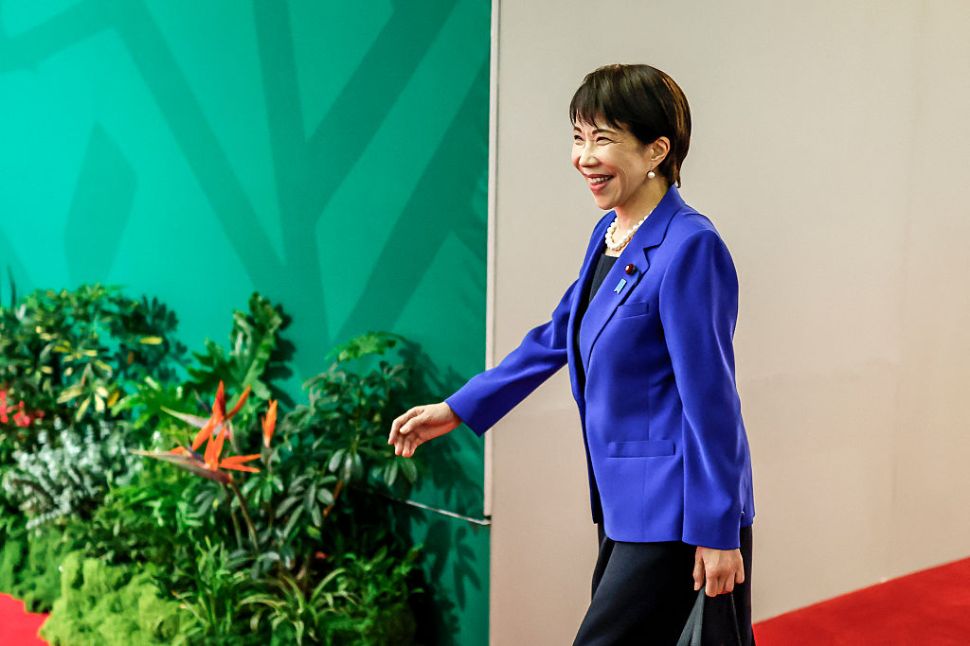 Japan's Prime Minister Sanae Takaichi wearing a blue suit.