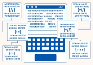 Visual image of computer filled with code